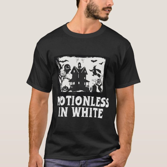 T-shirt Motionlesses En Blanc Citrouille Drôle Effrayant H (Devant)