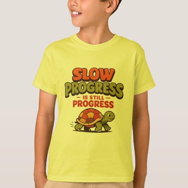 T-shirt Motivation Tortue : Le Progrès Lent Est Toujours U (Devant)