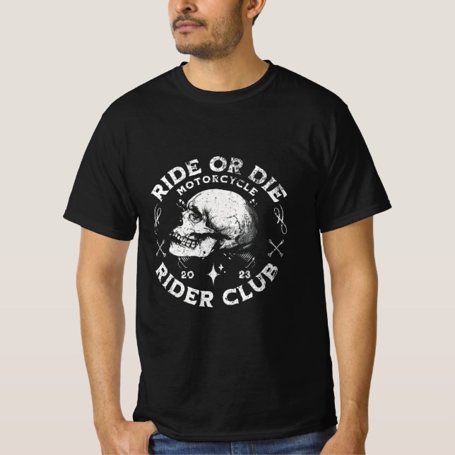 T-shirt moto à crâne - Club de cyclisme (Devant)