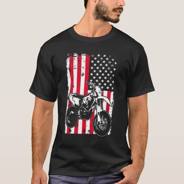T-shirt Moto Avec Nous Drapeau Américain Quatrième 4 Juil (Devant)