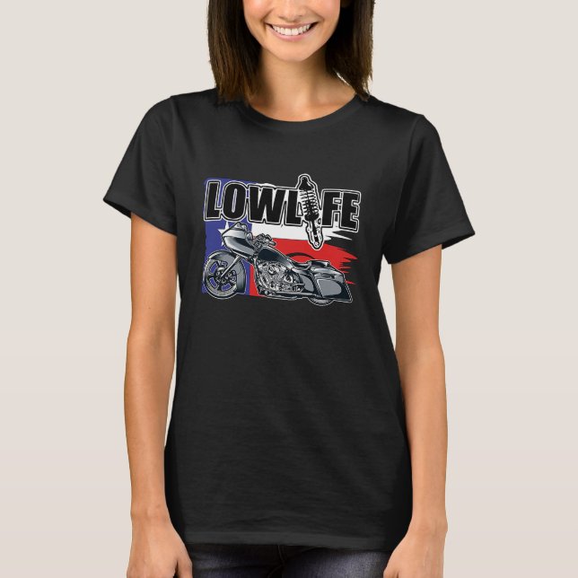 T-shirt Moto Bagger drapeau du Texas. Chicano Vicla Lowrid (Devant)