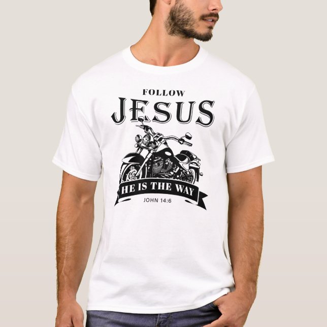 T-shirt Moto Christian Biker John 14:6 Suivre Jésus (Devant)