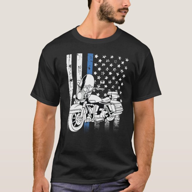 T-shirt Moto Ligne Bleue Mince (Devant)