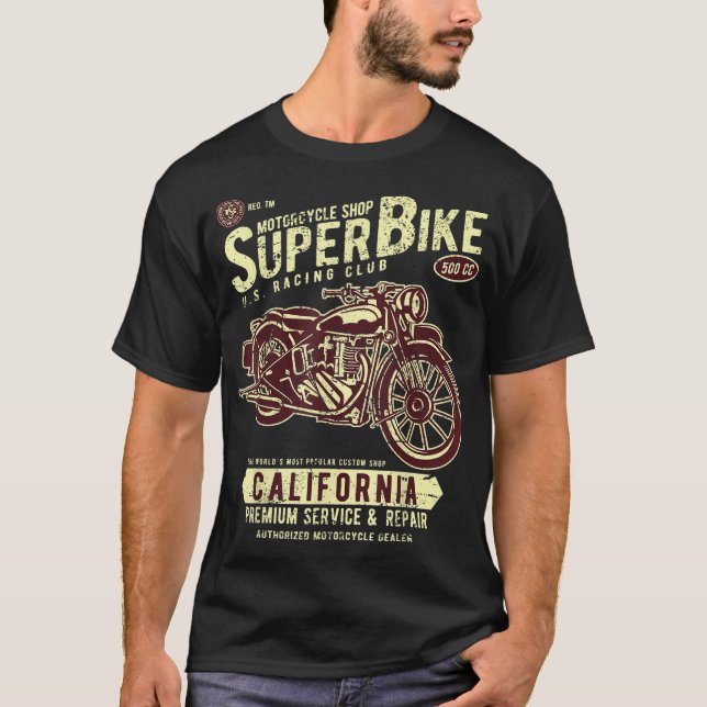 T-shirt Moto Super Vélo Custom Classic Vin Boutique Vin (Devant)