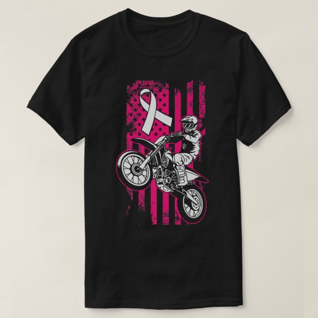 T-shirt Motocross American Flag Sensibilisation au cancer  (Design devant)