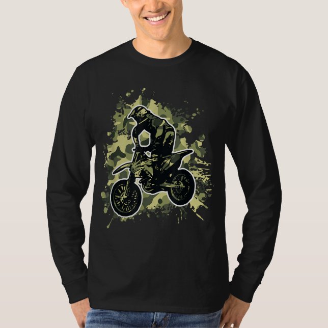 T-shirt Motocross Dirt Vélo Camo Camouflage Moto Rid (Devant)