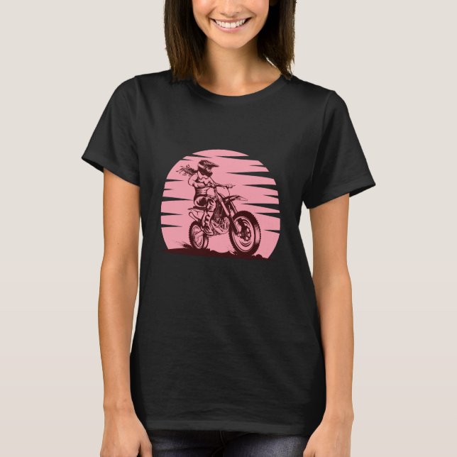 T-shirt Motocross Girl Retro rose Vintage (Devant)