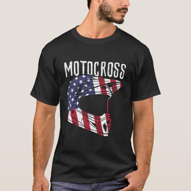T-shirt Motocross Helmet Us Drapeau Dirt Bike Patriot Bike (Devant)