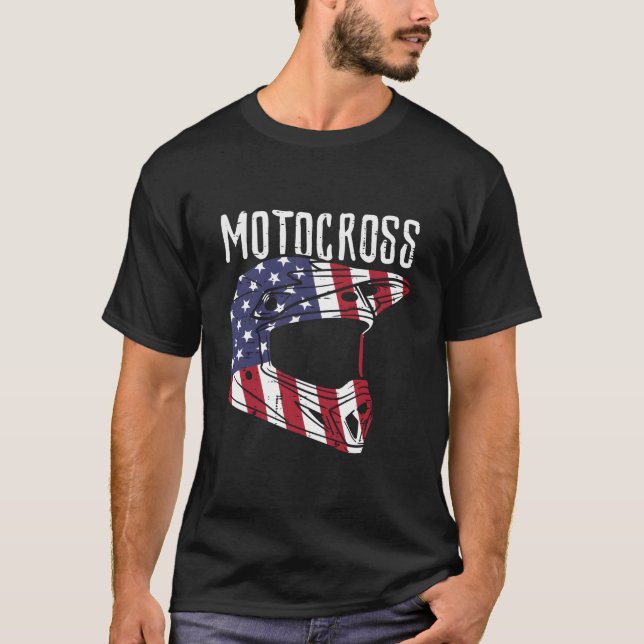 T-shirt Motocross Helmet Us Flag Dirt Bike Patriot Biker (Devant)