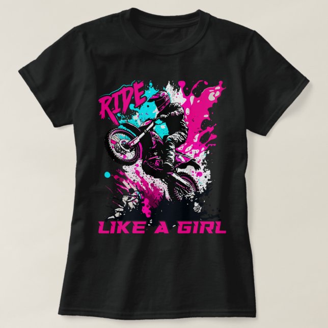 T-shirt Motocross Les femmes roulent comme une fille Drôle (Design devant)
