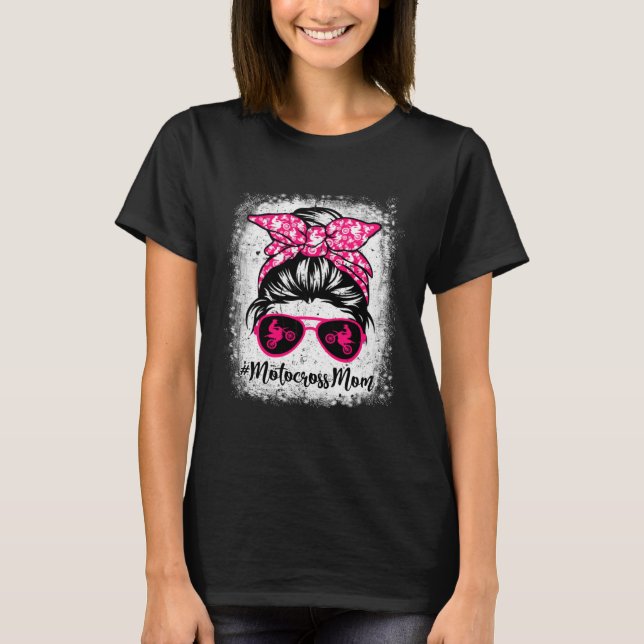 T-shirt Motocross Mom Leopard Messy Bun Sport  Mother's Da (Devant)