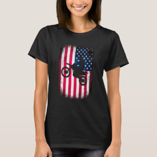 T-shirt Motocross Moto Cross Drapeau Américain 4 Juillet