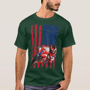 T-shirt Motocross Sports Vélo Motocycle Drapeau Vintage