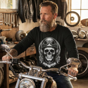 T-shirt Motocyclette Crâne de Motard Personnalisé 2 Faces