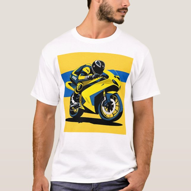 T-shirt Motocyclette de course jaune et illustration de ca (Devant)