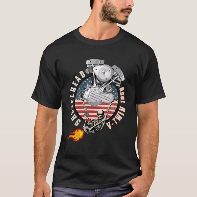T-shirt Motocyclette de Farting Flame VTwin HD 1969 (Devant)