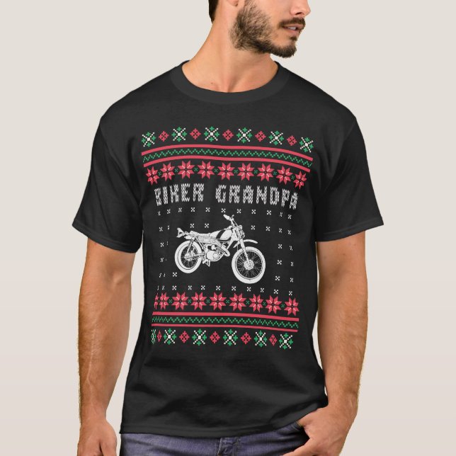 T-shirt Motocyclette grand-père motocyclette moche de Noël (Devant)