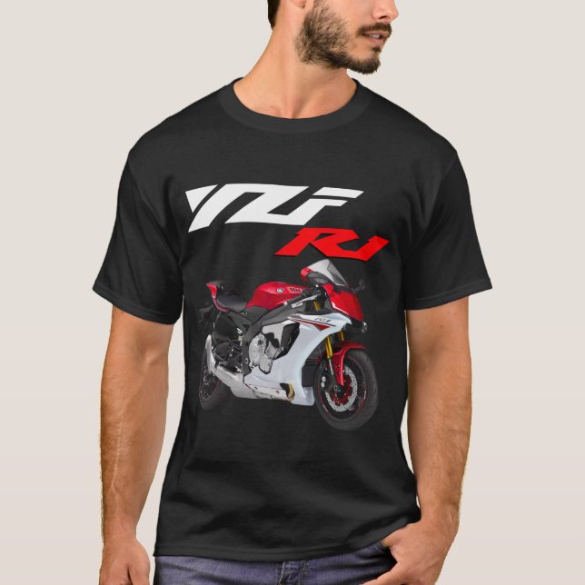 T-shirt Motocyclette R1 rouge et blanc (Devant)