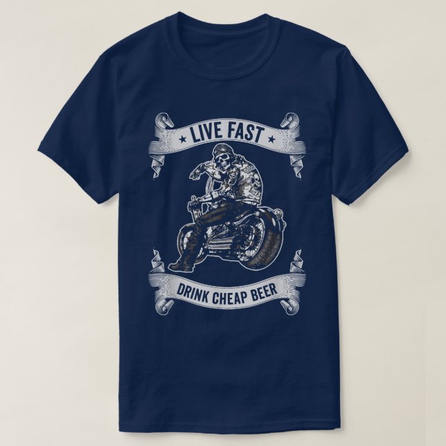 T-shirt Motocyclisme Skeleton Bière Boire Motorcyc (Design devant)