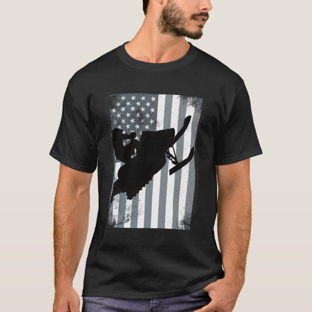 T-shirt Motoneige Drapeau Américain Snocross Usa Ride Sled (Devant)