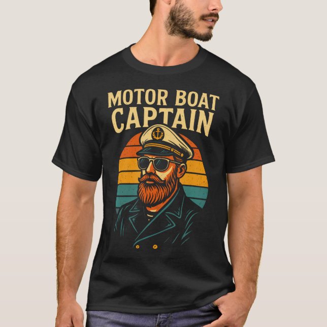 T-shirt Motor Boat Captain - Funny Retro Motor Boat (Devant)