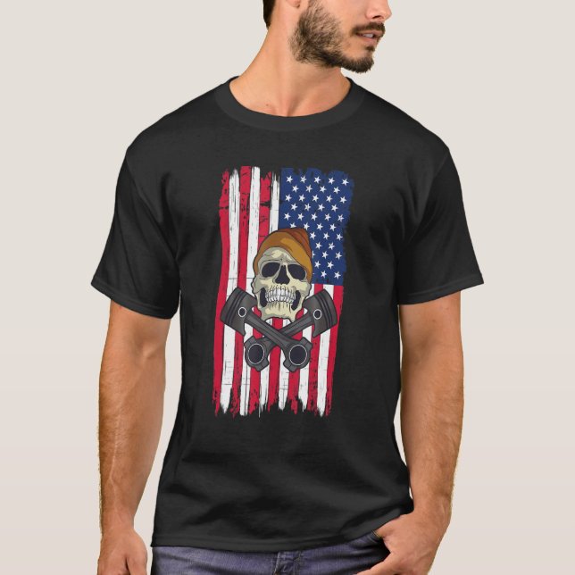 T-shirt Motor For Car Mechanics Patriotic (Devant)