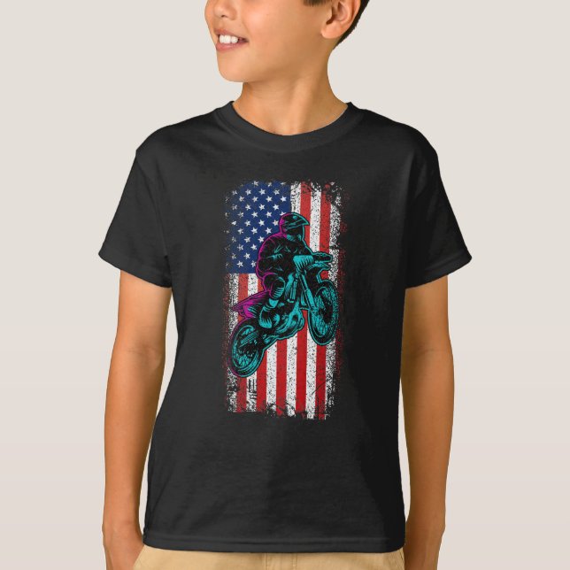 T-shirt Motorcycle Rider Biker USA American Flag Motorcros (Devant)