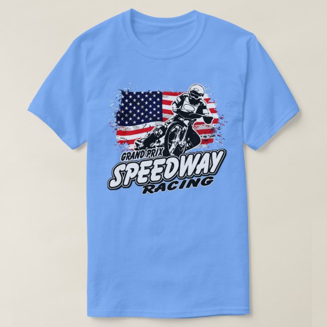 T-shirt Motorcycle Speed way American Flag Flat Race (Design devant)