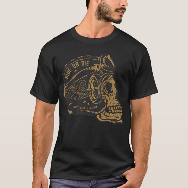 T-shirt Motorcycle tete de mort crane skull casque motard  (Devant)
