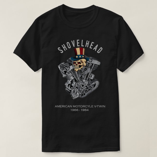 T-shirt Motorcyl 1966 ShovelHead Retro Skull VTwin Engine (Design devant)