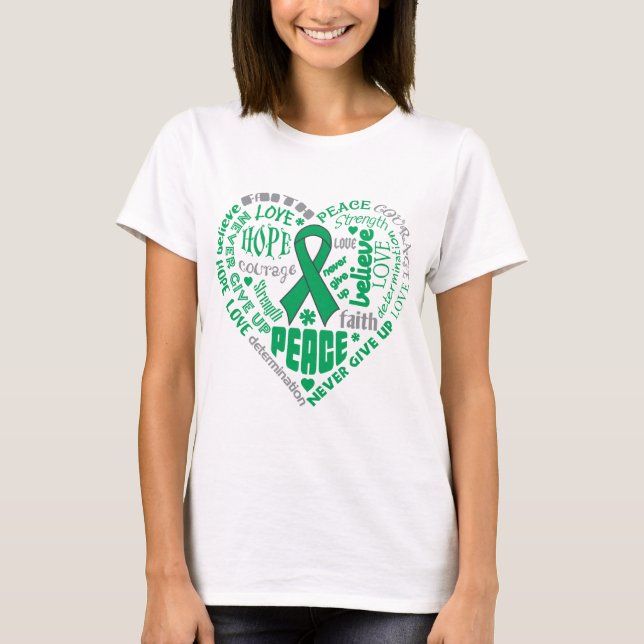 T-shirt Mots de coeur de conscience d'affection hépatique (Devant)