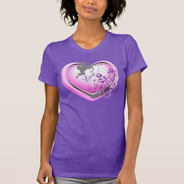 T-Shirt mou Aimant rose Floral Coeur pourpre (Devant)