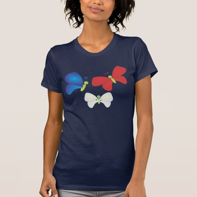 T-shirt Mouches rouges, blanches et papillons (Devant)