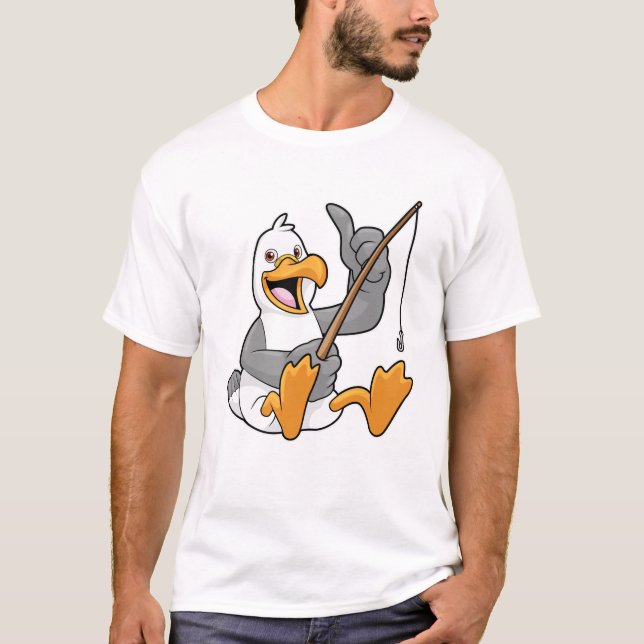 T-shirt Mouette à pêche avec bâton de pêche (Devant)