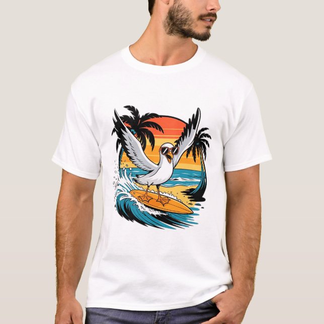 T-shirt Mouette surfeuse d'hiver, Mouette en surf (Devant)