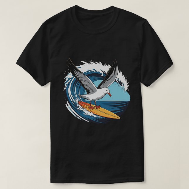 T-shirt Mouette surfeuse d'hiver, Mouette en surf (Design devant)