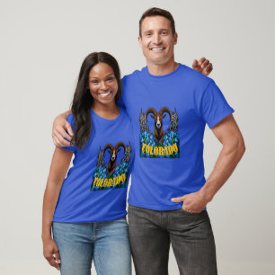 T-shirt Mouflons du Colorado avec fleurs de colombine bleu