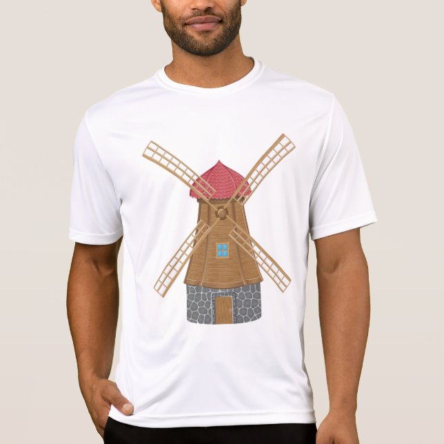 T-shirt Moulin à vent en bois rustique traditionnel (Devant)