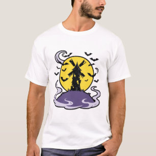 T-shirt Moulin à vent hanté Chauves-souris Art gothique Ha