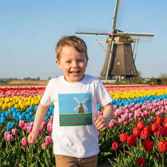 T-shirt Moulin à vent parmi les fleurs de tulipes (Créateur téléchargé)