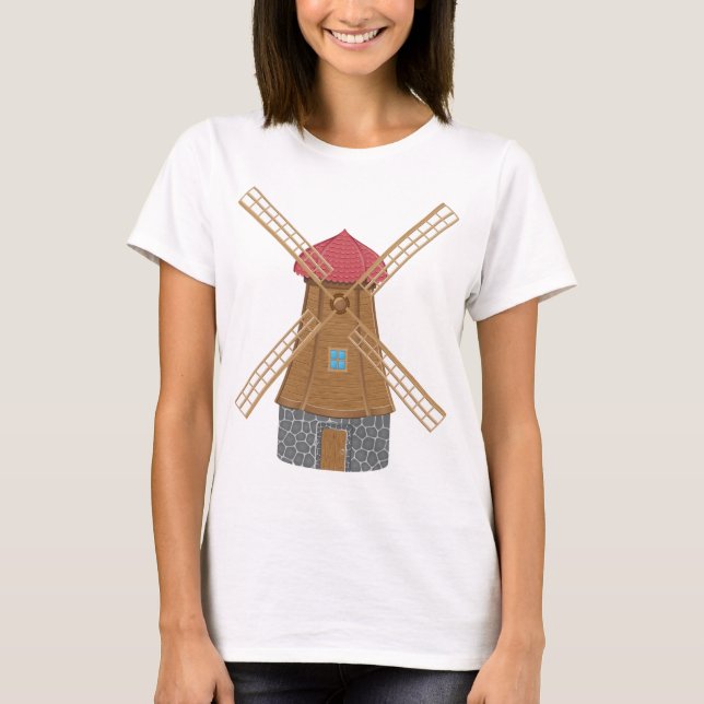 T-shirt Moulin à vent traditionnel en bois rustique (Devant)
