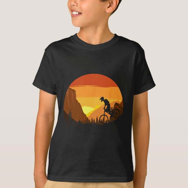 T-shirt Mountain Biking Retro Sunset Trail Rider  (Devant)