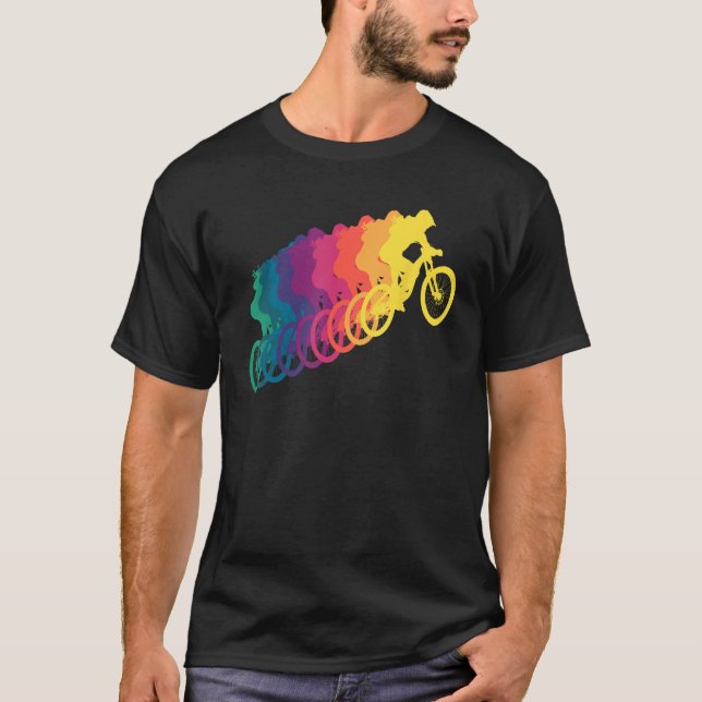 T-shirt Mountain Biking Women Rainbow MTB (Devant)