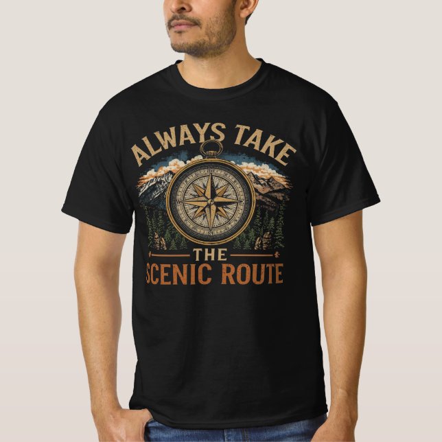 T-shirt Mountain Compass Hiking Adventure Scenic Route (Devant)