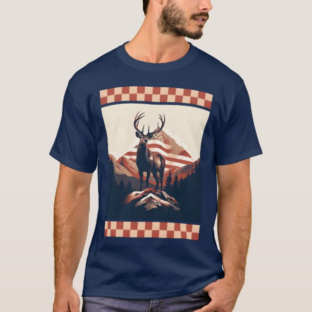 T-shirt Mountain Range Drapeau Américain Rock Camo Deer Pe (Devant)