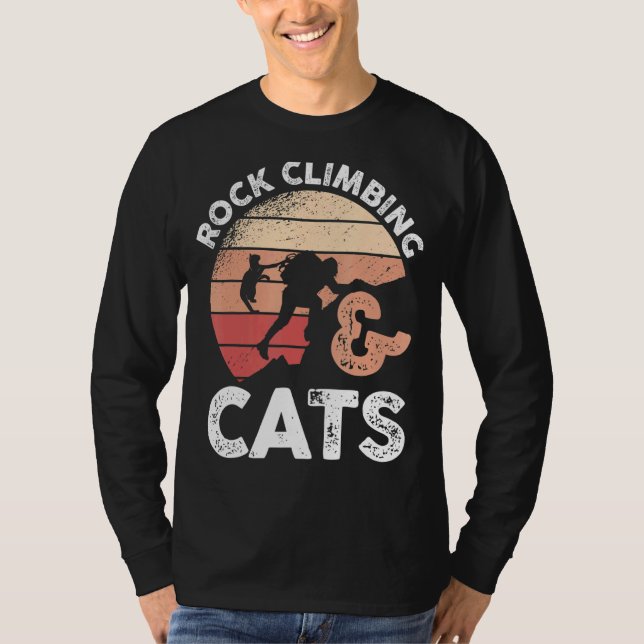 T-shirt Mountain Rock Climber Cat Rock Escalade & Cats (Devant)