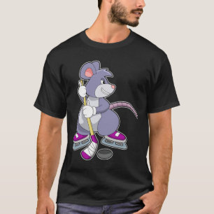T-shirt Mouse at Ice hockey with Ice hockey stick