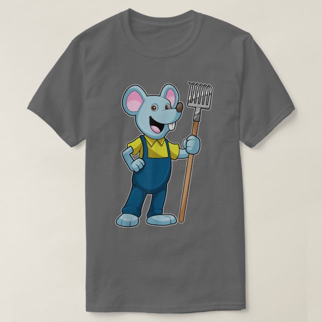 T-shirt Mouse Farmer Rake Overalls (Design devant)
