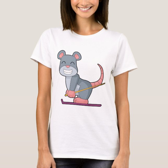 T-shirt Mouse Skier Ski Winter sports (Devant)