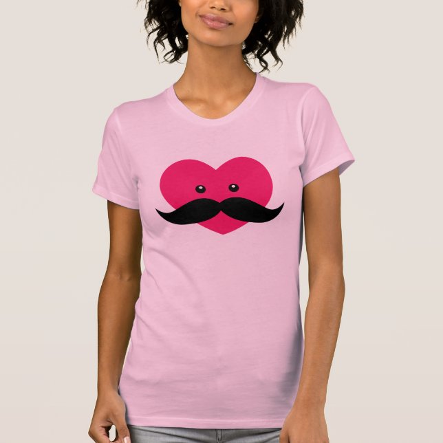T-shirt Moustache au coeur rose mignon (Devant)